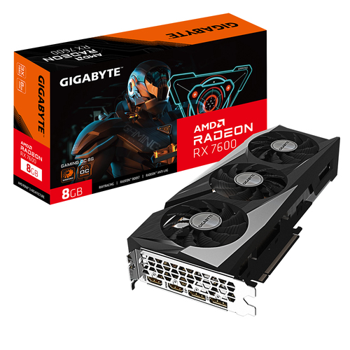 GIGABYTE GAMING Radeon RX 7600 OC 8G, Radeon RX 7600, 8 GB, GDDR6, 128 bit, 7680 x 4320 pixels, PCI Express 4.0